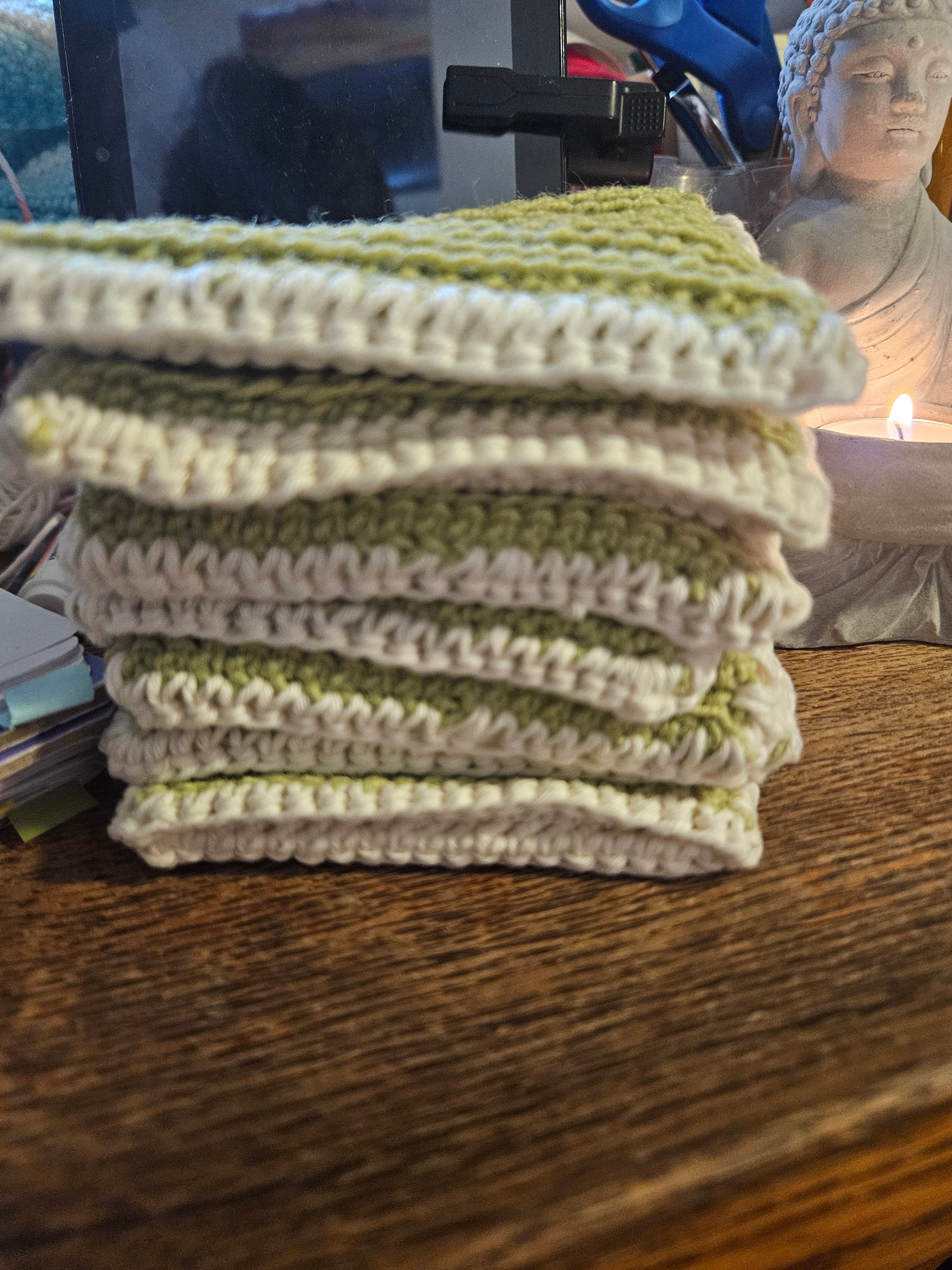 Crocheted Two Sided Dish Scrubby, cotton and wool, soft and scratchy,make dishes and cleaning easier