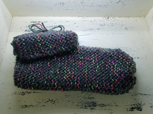 Hand Knit Large Sized knitted Cuffed Slippers