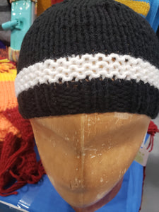 Black with white stripe beanie hat
